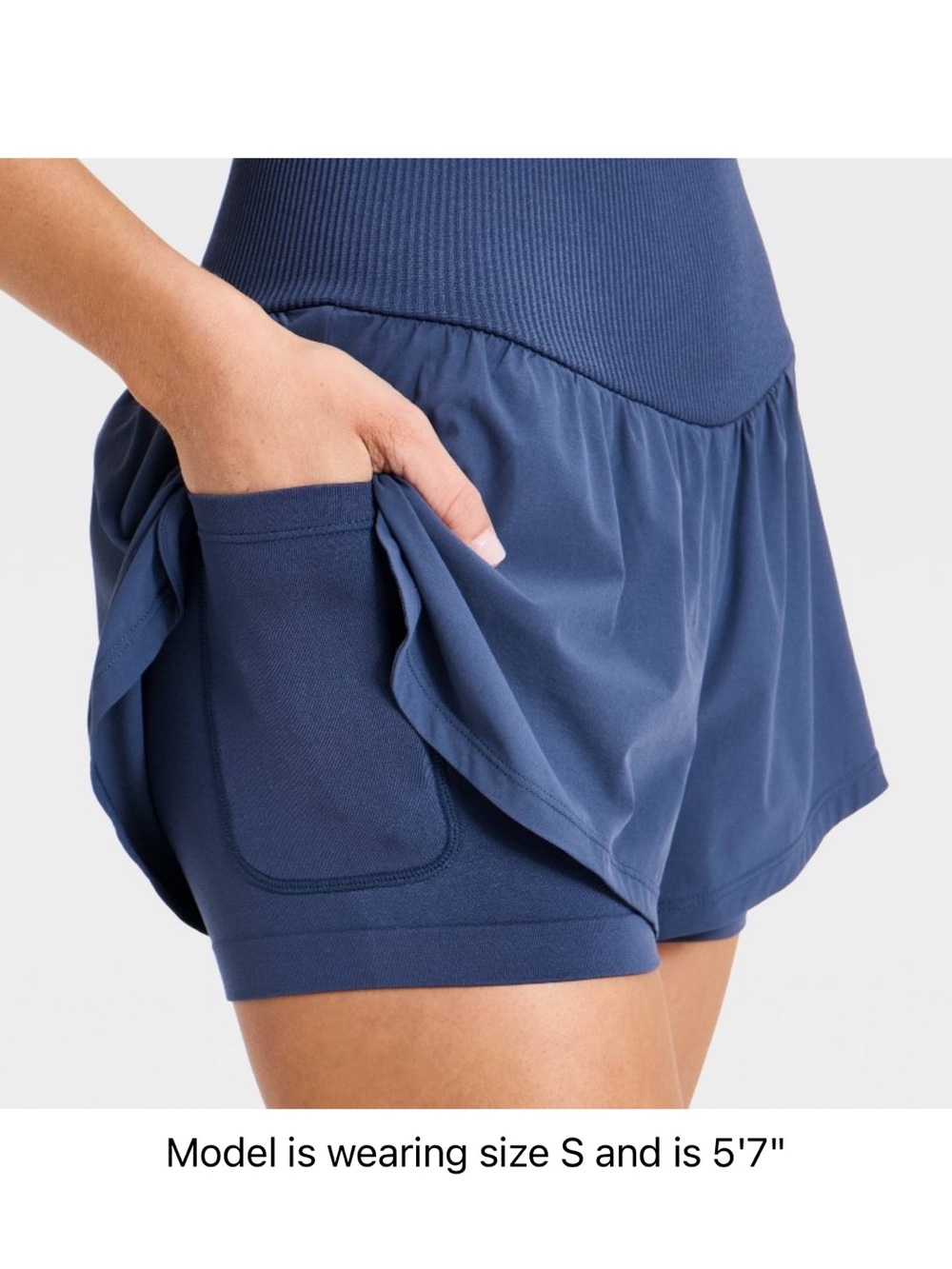 JoyLab Seamless Waistband High-Waist Blue Women’s Athletic Shorts - Picture 8 of 8